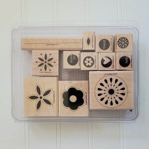 Stampin Up In the Spotlight Wood Block Rubber Stamp Set, florals, phrases